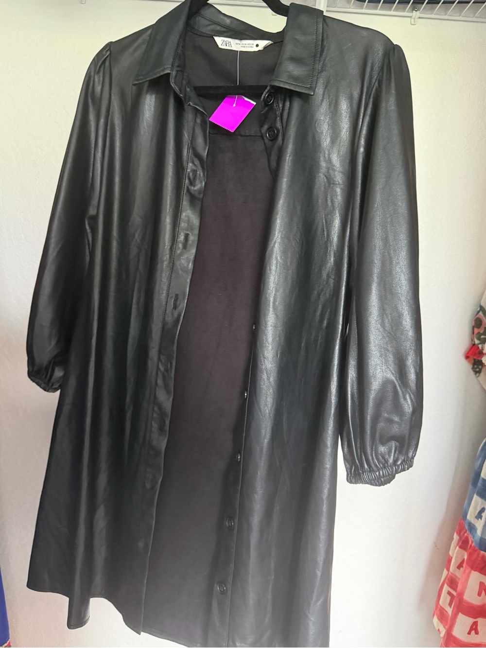 Zara Black Faux Leather Long Trench Coat
